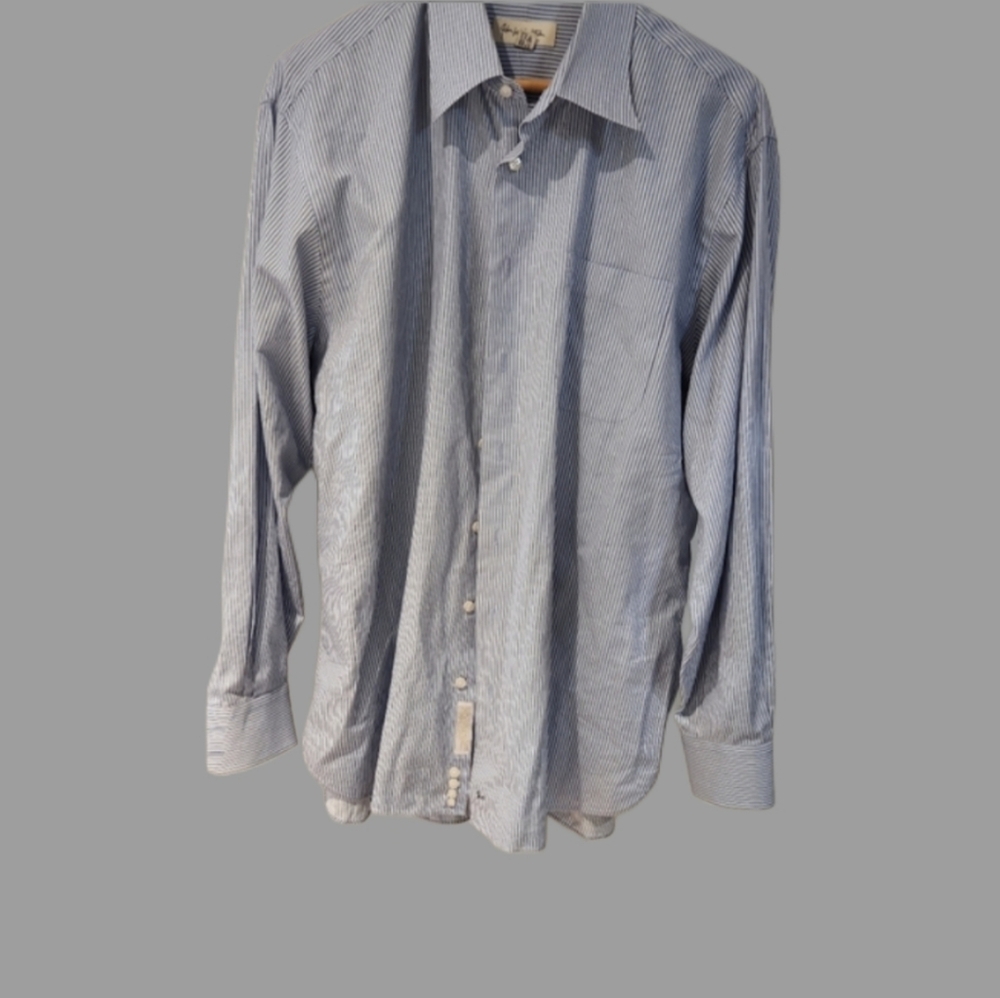 John W. Nordstrom 17-35 Striped Collared Long Sleeve Shirt 100% Cottonβ Italy
